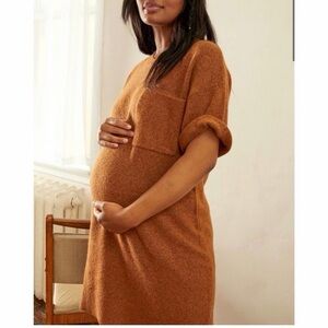 Hatch maternity Reese sweater t shirt mini dress 1 small hazelnut